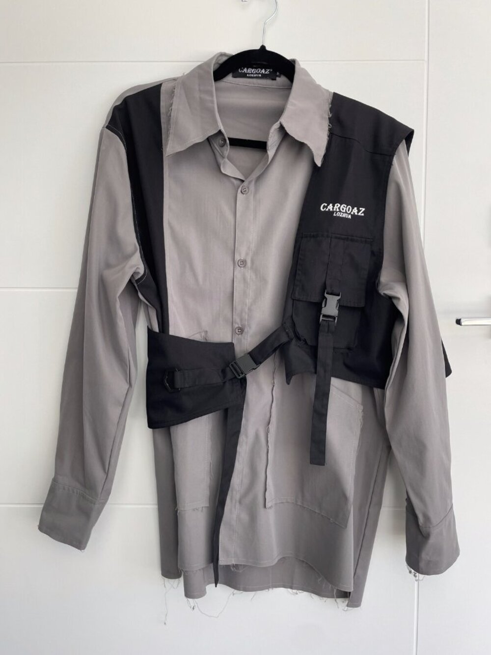 CARGOAZ LOZHUA Deconstructed Shirt + Tactical Vest Grey Streetwear — M